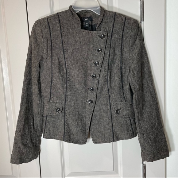 H&M Women’s 100% Linen Blazer Button Front  2 Front Pockets Finely Detailed - Picture 6 of 6